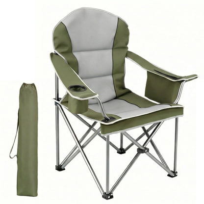 Heavy Duty Camping Chair 500 Lb Capacity, Oversized Extra Wide for Adults, Padded High Back Folding Lawn Chair, 500 Lbs Steel Frame, Portable Outdoor Camping Chair with Cup Holder, Green