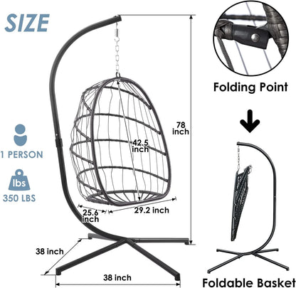 Hanging Egg Chair with Stand, Indoor/Outdoor, 350 Lbs Capacity, Charcoal Grey
