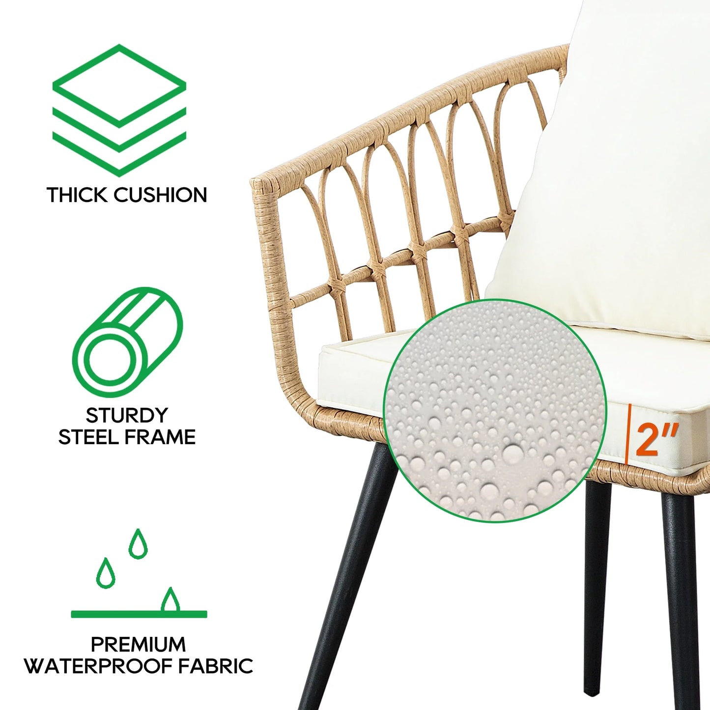 3 Piece Patio Bistro Set,Outdoor Wicker Apartment Balcony Furniture Sets, Rattan Table and Chairs Set of 2 for Porch Backyard Lawn Poolside Deck, Beige
