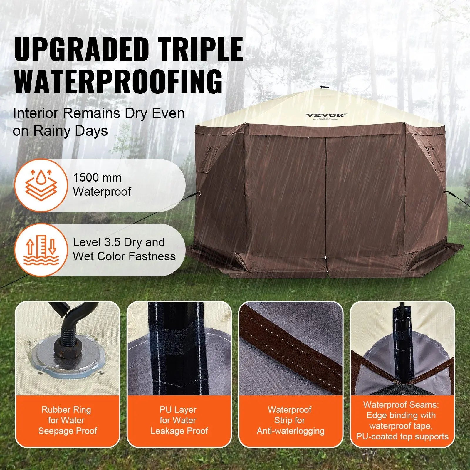【Dealsforyoudays】Vevor Camping Gazebo Screen Tent, 12*12Ft, 6 Sided Pop-Up Canopy Shelter Tent with Mesh Windows, Portable Carry Bag, Stakes, Large Shade Tents for Outdoor Camping, Lawn and Backyard, Brown/Beige
