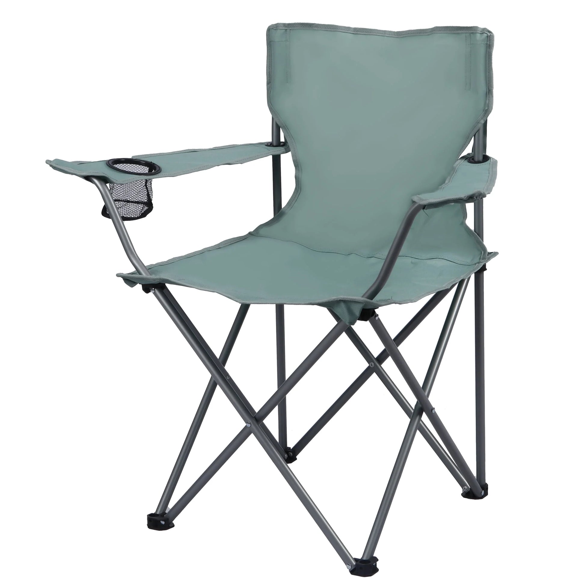 Basic Quad Folding Outdoor Adult Camp Chair with Cup Holder, Green Goddess