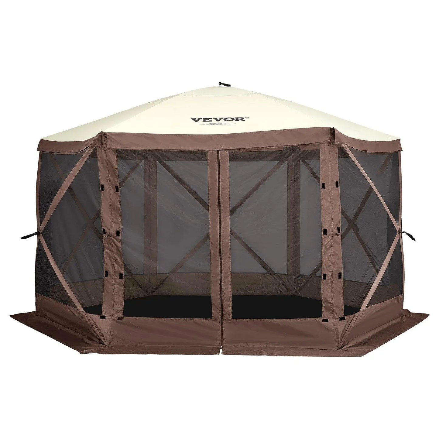 【Dealsforyoudays】Vevor Camping Gazebo Screen Tent, 12*12Ft, 6 Sided Pop-Up Canopy Shelter Tent with Mesh Windows, Portable Carry Bag, Stakes, Large Shade Tents for Outdoor Camping, Lawn and Backyard, Brown/Beige