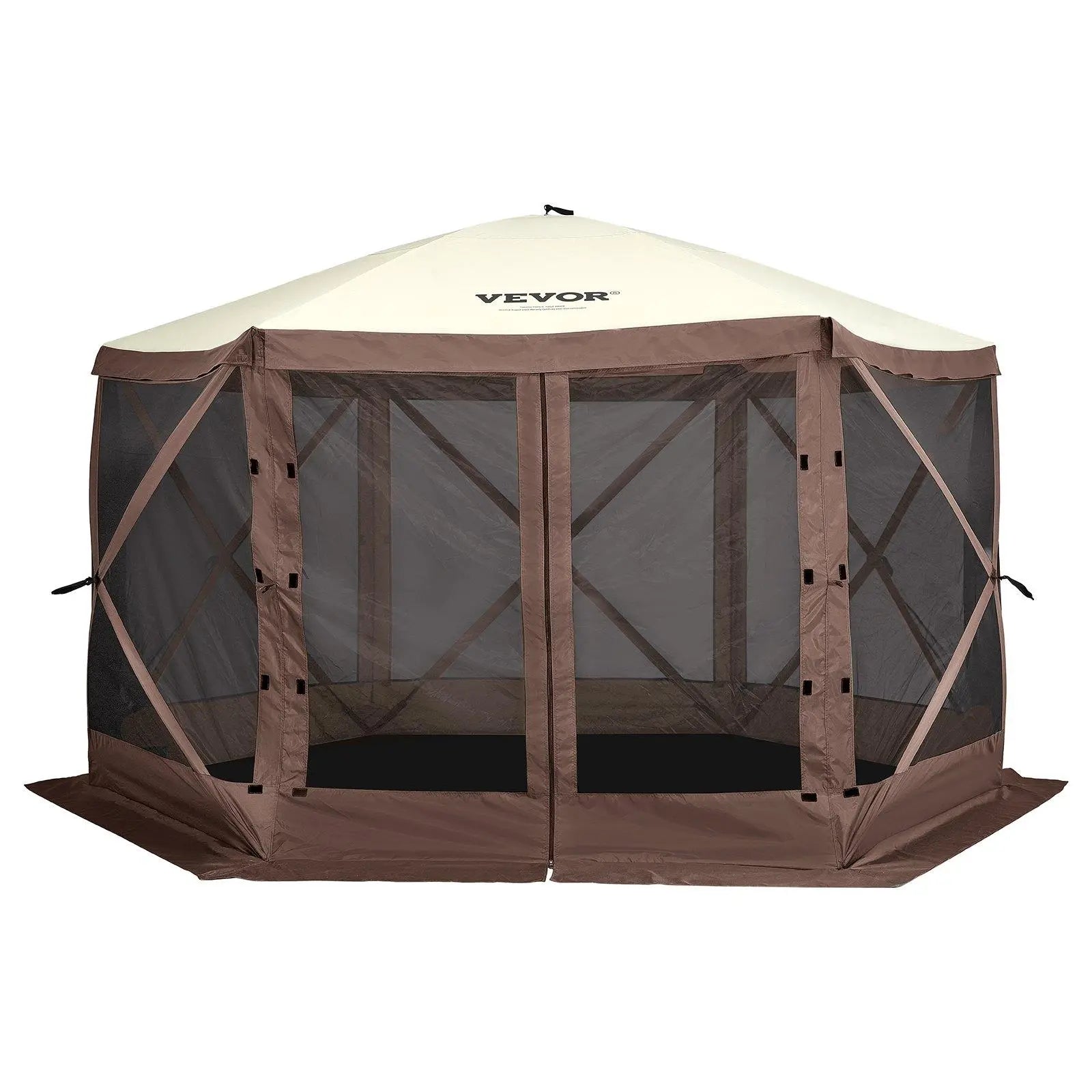 【Dealsforyoudays】Vevor Camping Gazebo Screen Tent, 12*12Ft, 6 Sided Pop-Up Canopy Shelter Tent with Mesh Windows, Portable Carry Bag, Stakes, Large Shade Tents for Outdoor Camping, Lawn and Backyard, Brown/Beige