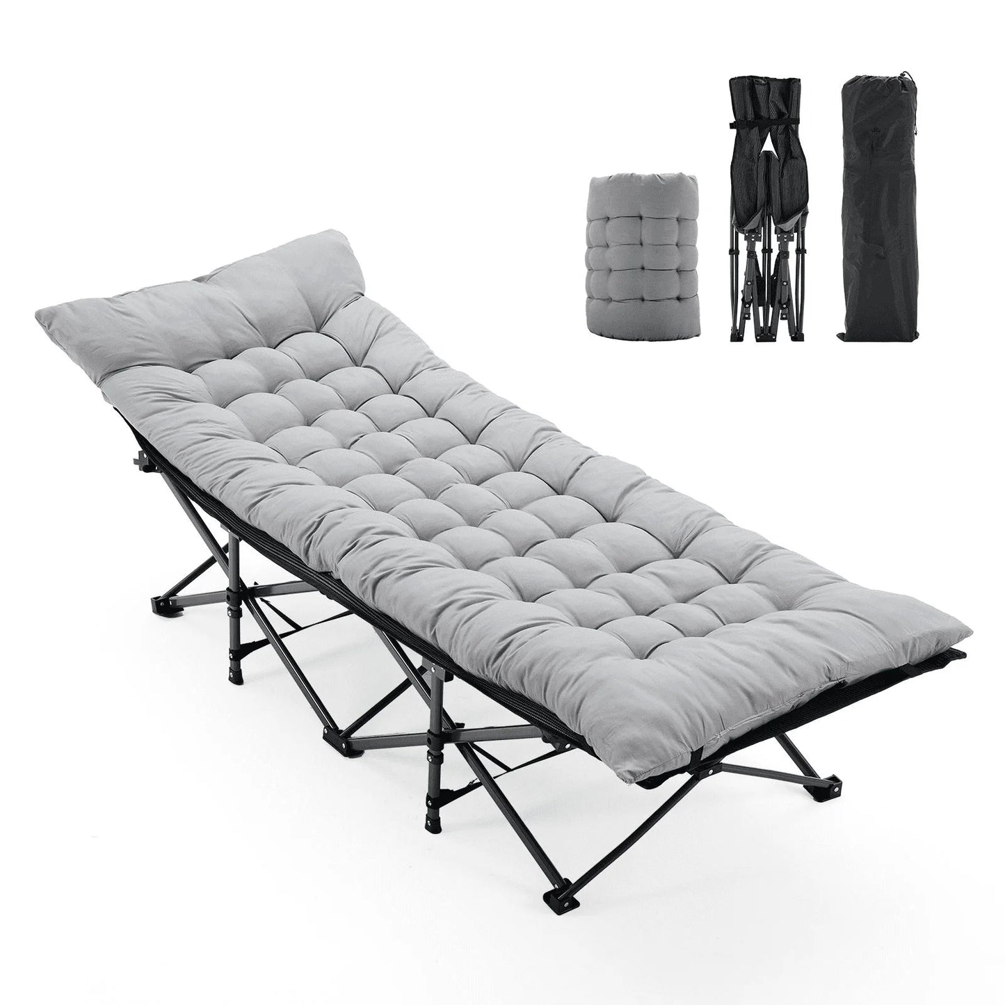 Betcozy Camping Cot, Portable Folding Bed Cot for Rest, 1200D Double Layer Oxford, Gray