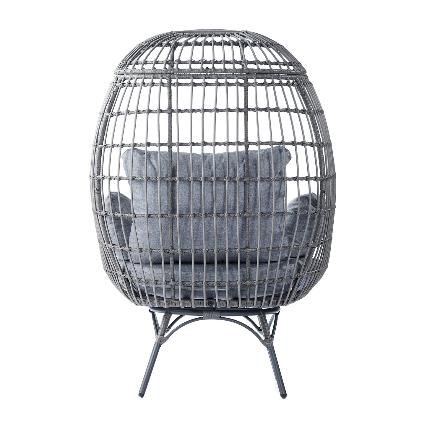 Gray/Gray Indoor/Outdoor Oversized Swivel Lounge Egg Chair with Wicker Rattan Construction and 4 Cushions for Patio, Sunroom, or Deck