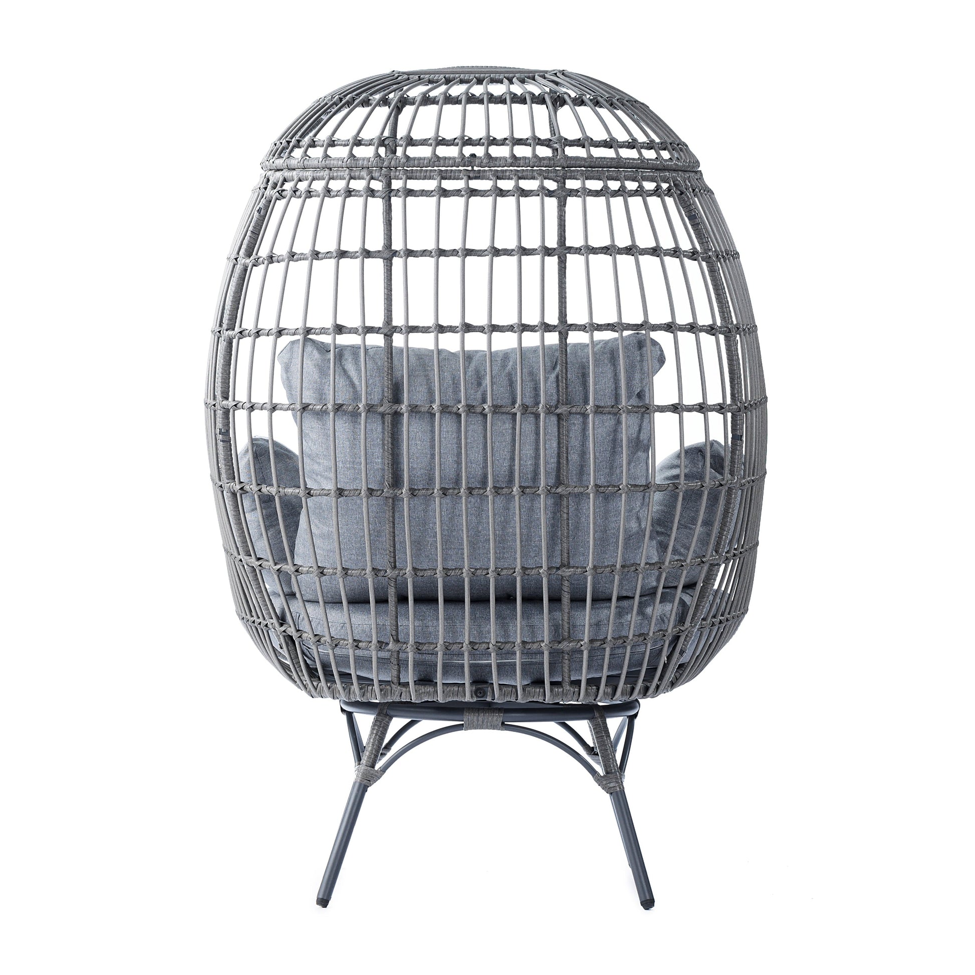 Gray/Gray Indoor/Outdoor Oversized Swivel Lounge Egg Chair with Wicker Rattan Construction and 4 Cushions for Patio, Sunroom, or Deck