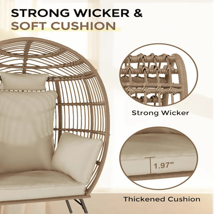 Wicker Egg Chair with Ottoman,Outdoor Indoor Large Egg Basket Lounge Recliner Chair with Thick Cushion for Patio Porch Backyard