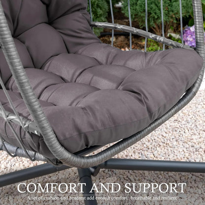 Hanging Egg Chair with Stand, Indoor/Outdoor, 350 Lbs Capacity, Charcoal Grey
