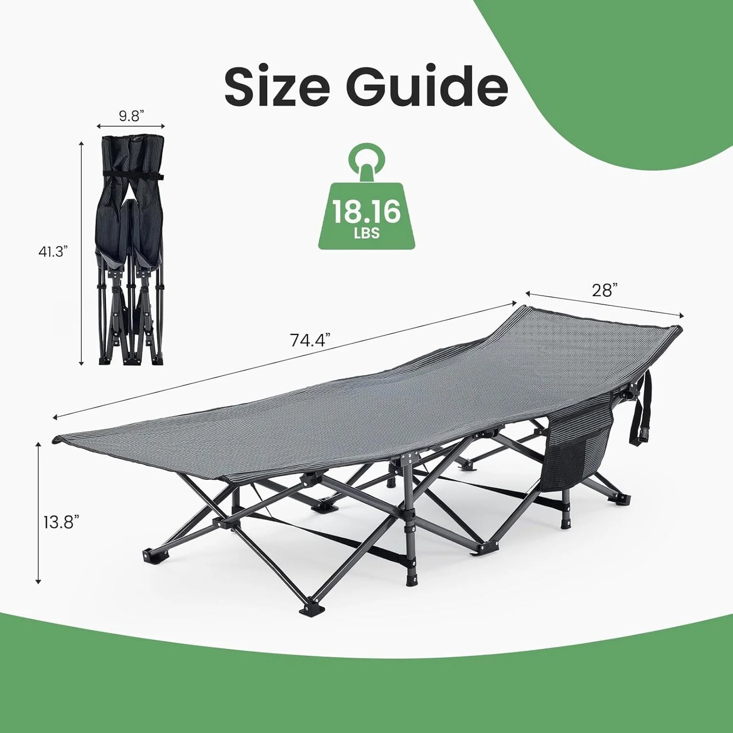 Betcozy Camping Cot, Portable Folding Bed Cot for Rest, 1200D Double Layer Oxford, Gray