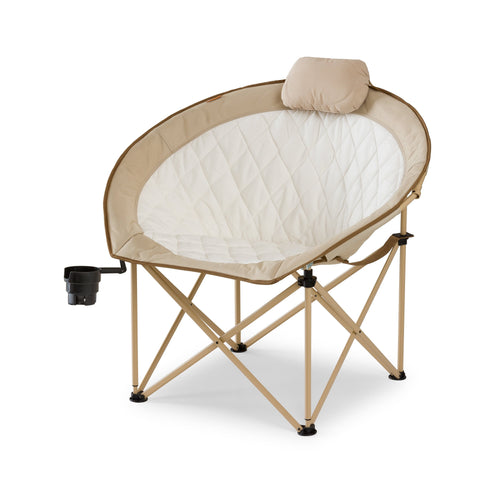 Glamping round Chair, Oversized & Padded, Soft Cozy Fabric, 300 Lbs Capacity, Portable Camping & Outdoor Chair, Tan