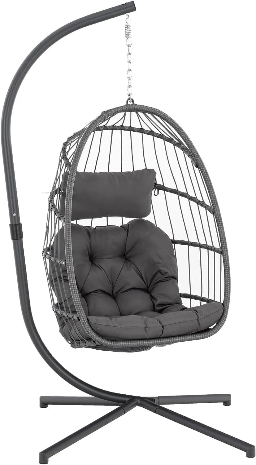 Hanging Egg Chair with Stand, Indoor/Outdoor, 350 Lbs Capacity, Charcoal Grey