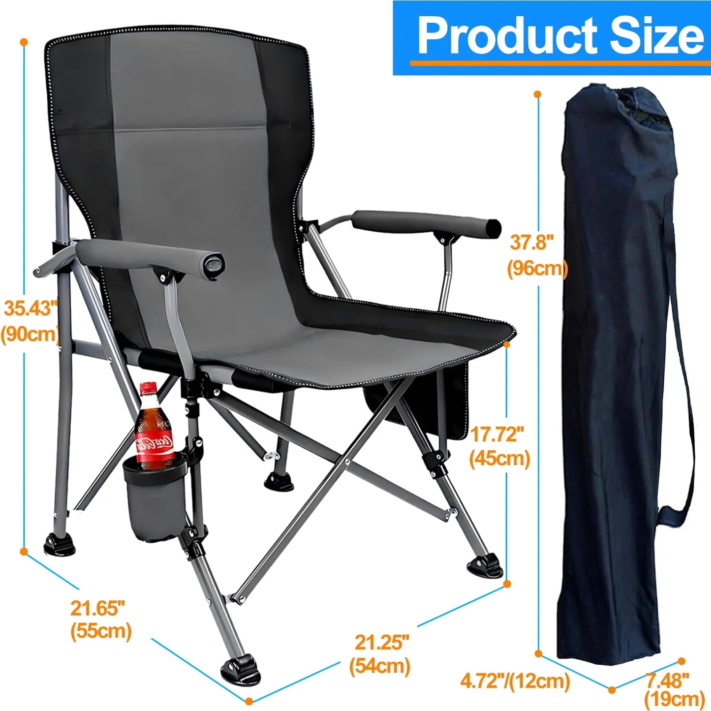Camping Chairs, 2 Pack Heavy-Duty Steel Frame Supports 450Lbs, Foldable Outdoor Lawn Chair with Cup Holder