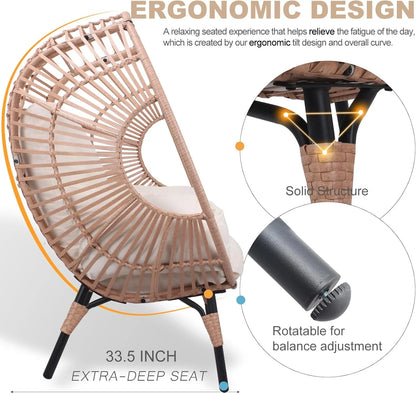 Oversized Egg Chair Outdoor Indoor,Patio Lounge Chair with Thicken Cushions & Durable Steel Frame, Egg Basket Chair 500Lbs Capacity for Garden, Backyard, Porch,Bedroom (Beige-Regular)
