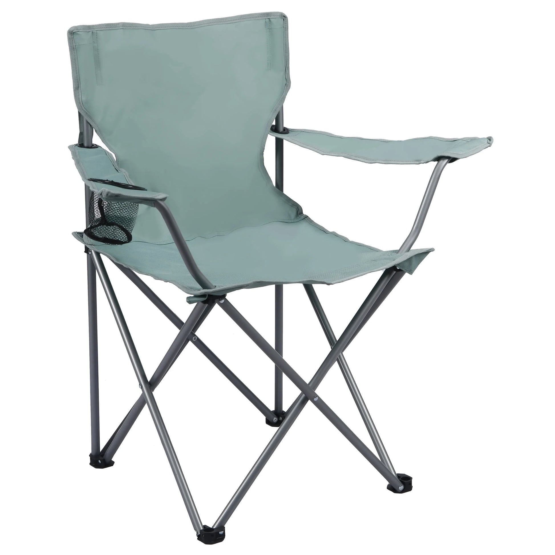 Basic Quad Folding Outdoor Adult Camp Chair with Cup Holder, Green Goddess