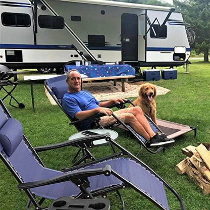 Zero Gravity Chair Set of 2, Reclining Folding Outdoor Chairs with Adjustable Headrest & Cup Holder, anti - Gravity Loungers for Backyard, Patio, Lawn, Poolside, Blue