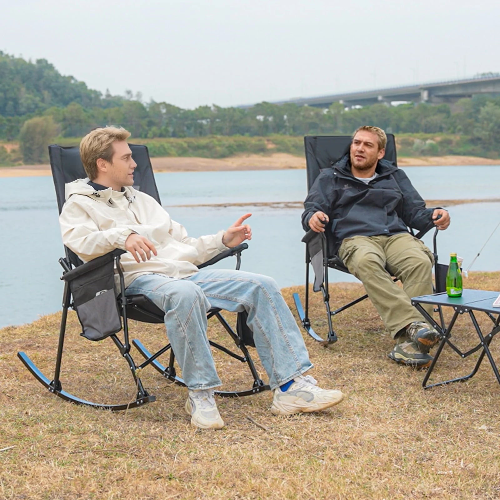 SUNSPIRE Folding Rocking Camping Chair 2-Pack, Heavy Duty Padded Rocker with High Back Hard Armrests for Outdoor Patio Garden